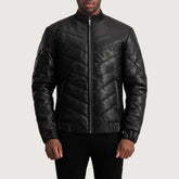 Travis Black Leather Puffer Jacket