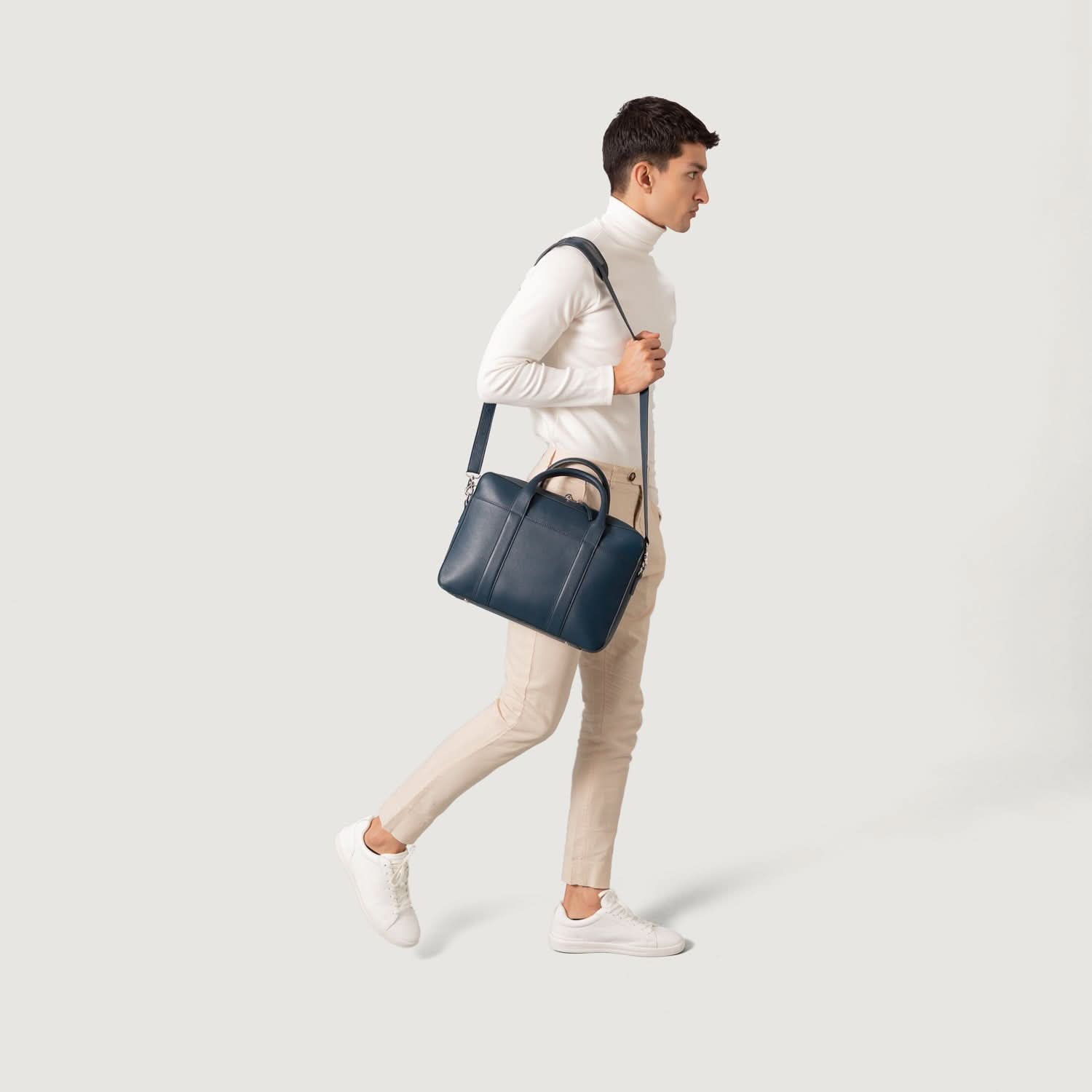 The Captain Midnight Blue Leather Briefcase