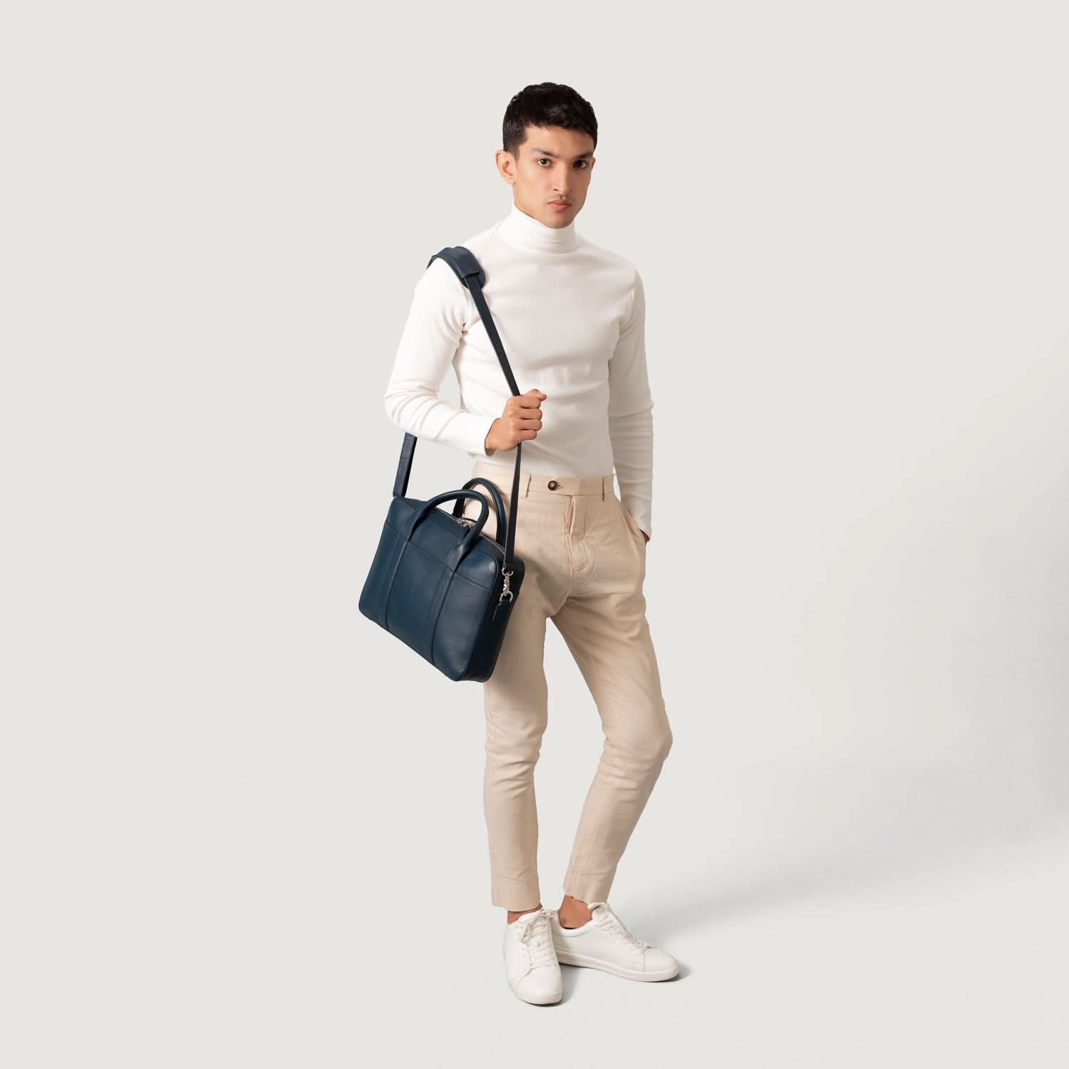 The Captain Midnight Blue Leather Briefcase