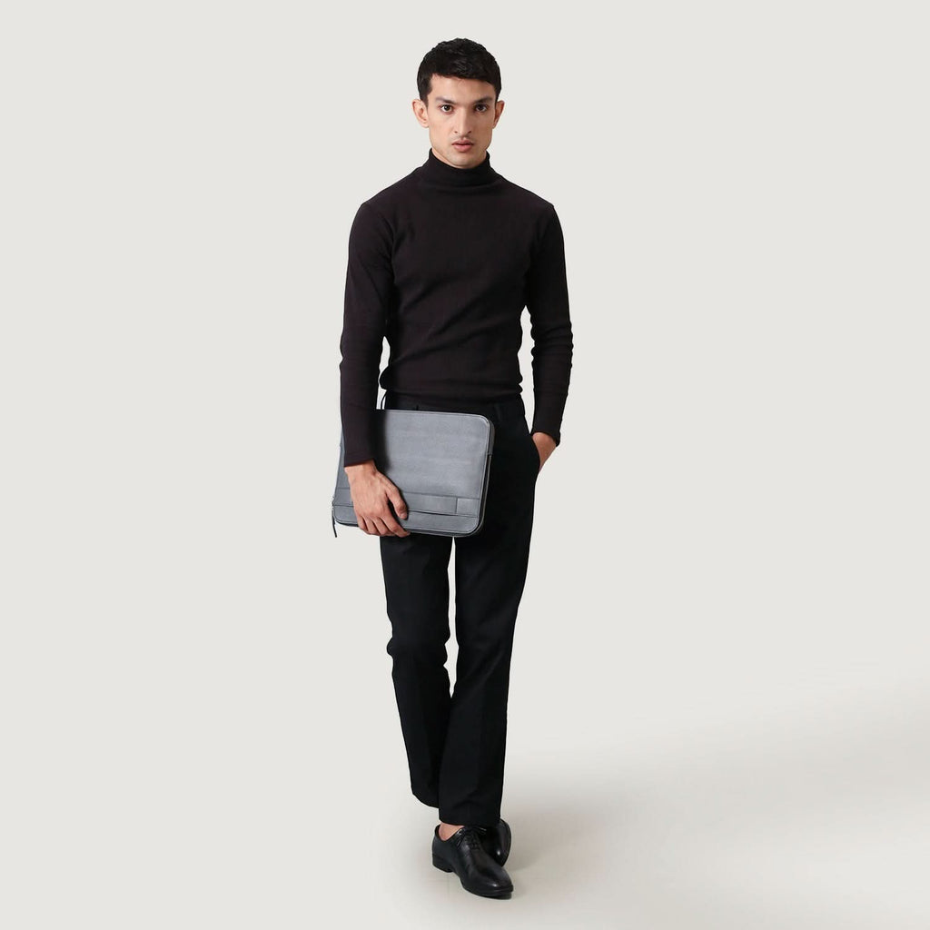 The Baxter Grey Leather Laptop Sleeve