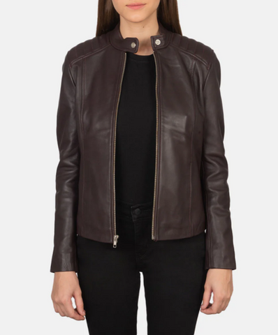 Kelsee Maroon Leather Biker Jacket