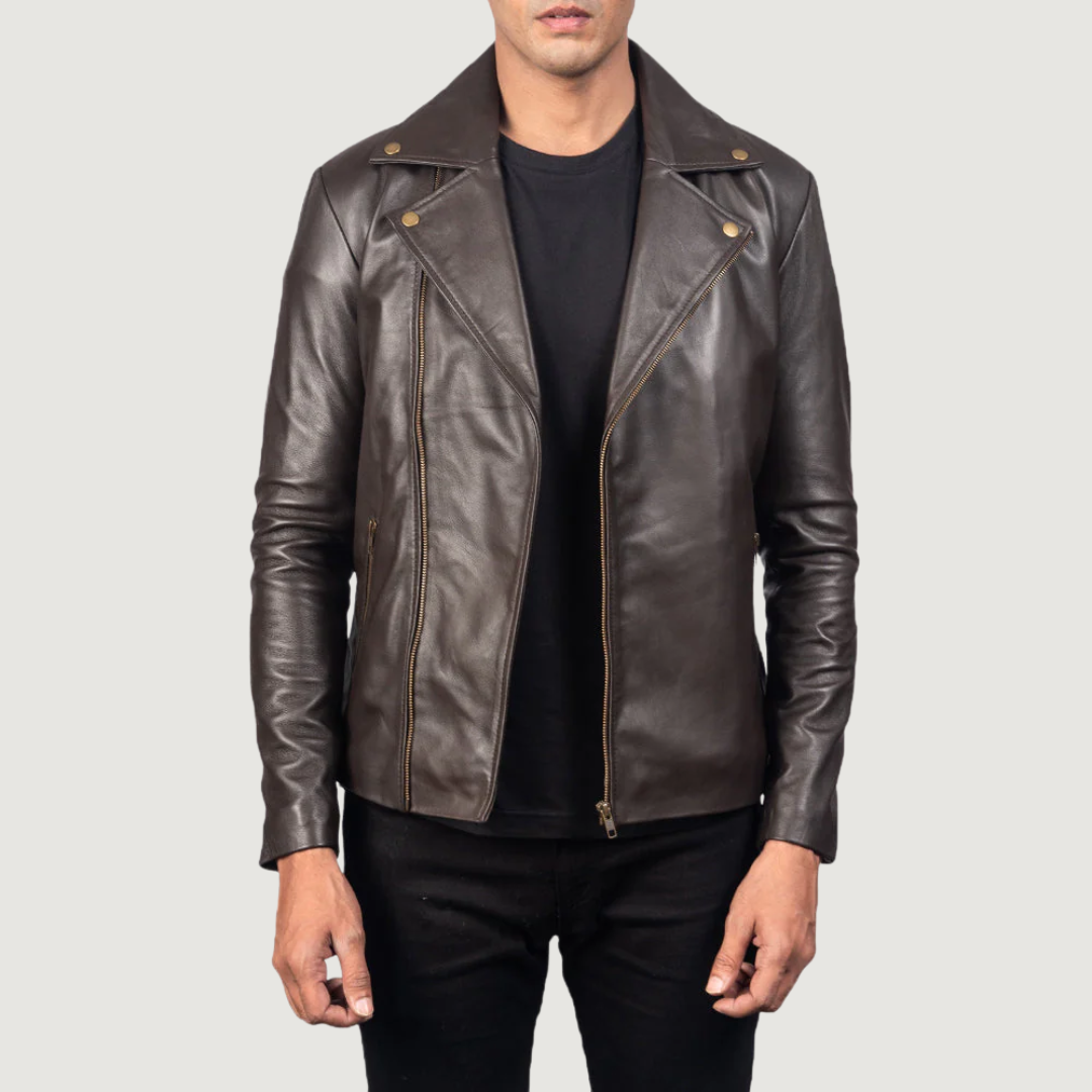 Noah Brown Leather Biker Jacket