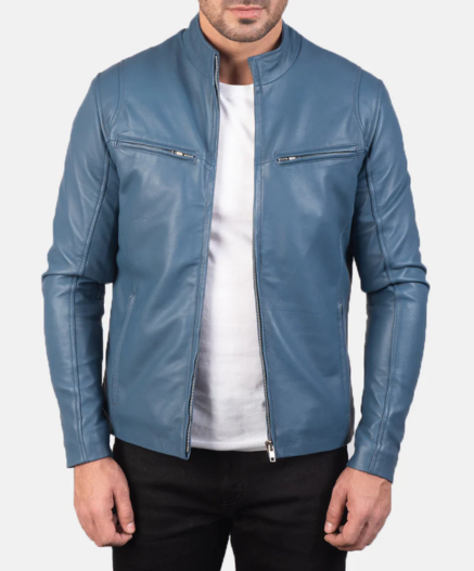 Ionic Blue Leather Biker Jacket