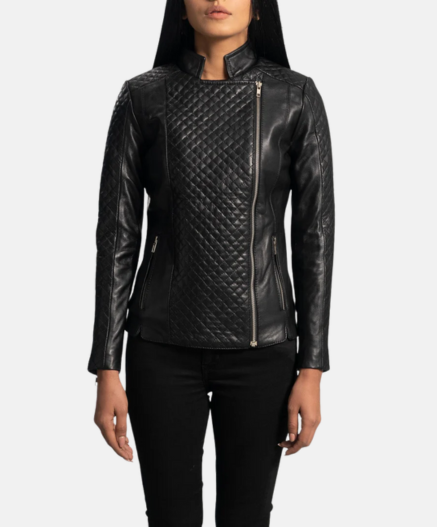 Orient Grain Quilted Black Leather Biker Jacket