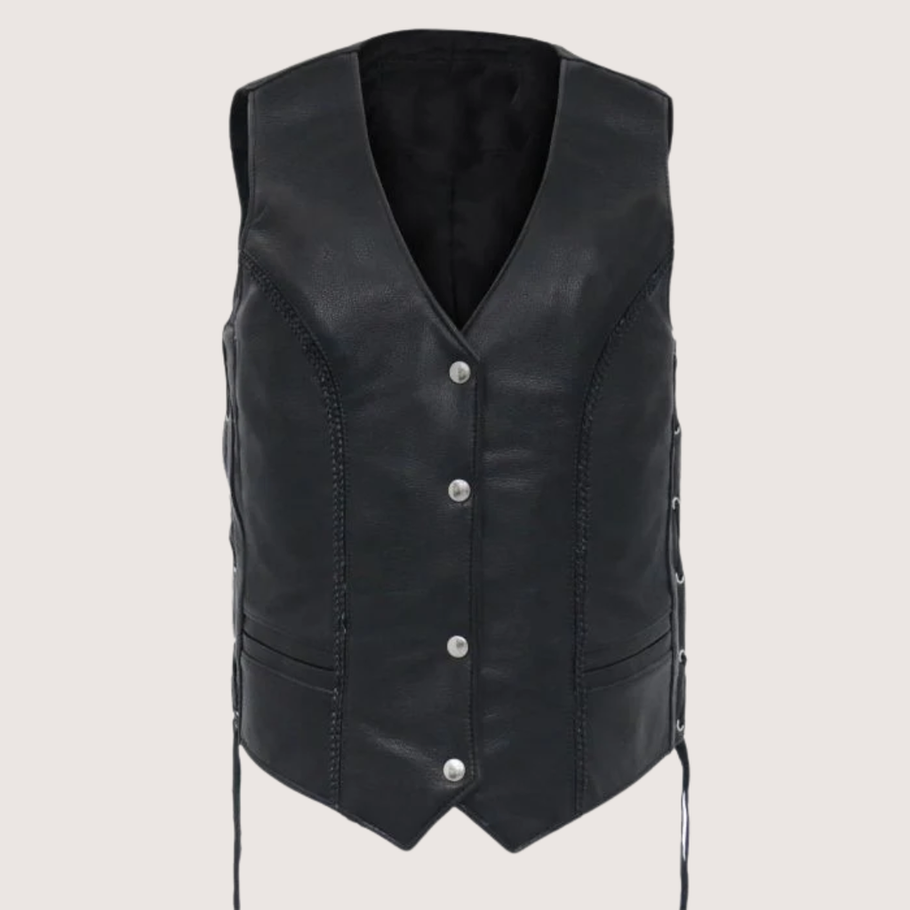 Ladies Braided Leather Motorcycle Biker Vest