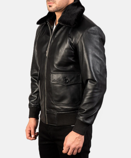 Airin G-1 Black & White Leather Bomber Jacket
