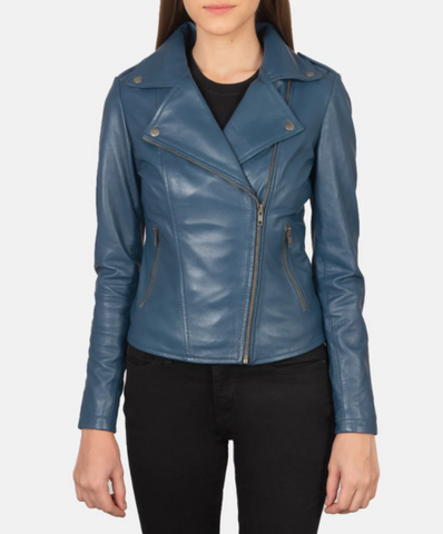 Flashback Blue Leather Biker Jacket