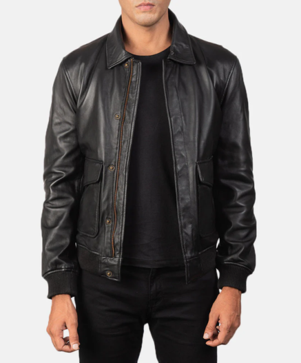 Coffmen Black A2 Leather Bomber Jacket