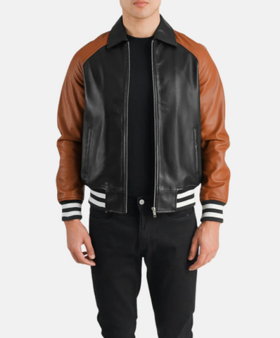 Walton Black & Brown Leather Varsity Jacket