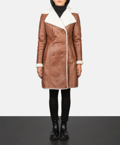 Amie Brown Double Breasted Shearling Coat