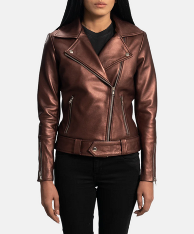Rumy Maroon Leather Biker Jacket