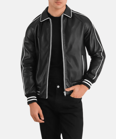 Cooper Black Leather Varsity Jacket