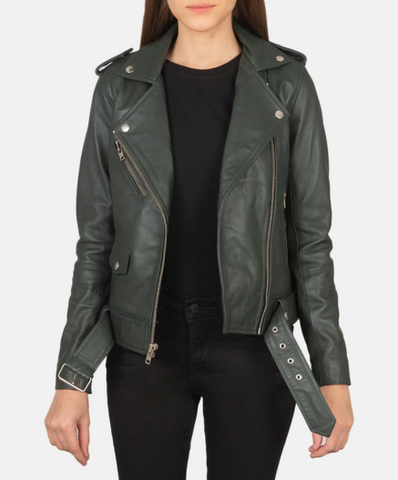 Alison Green Leather Biker Jacket
