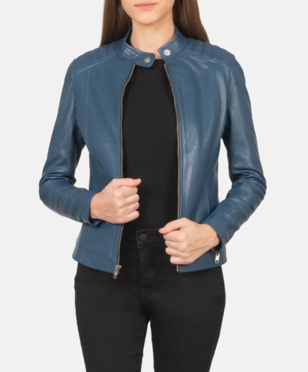 Kelsee Blue Leather Biker Jacket