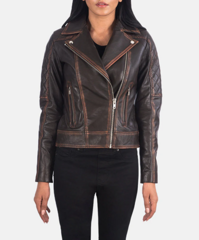 Carolyn Quilted Vintage Brown Biker Jacket