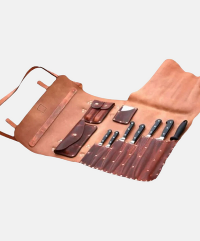 Dark Tan Leather Chef Knife Roll