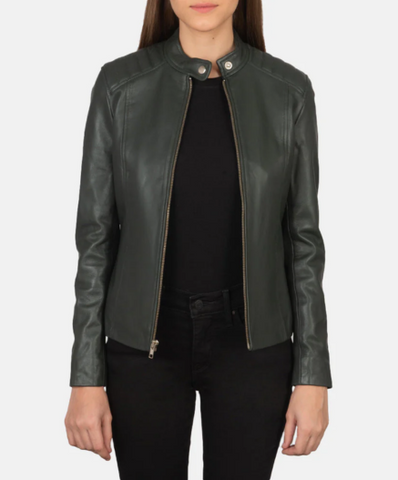 Kelsee Green Leather Biker Jacket