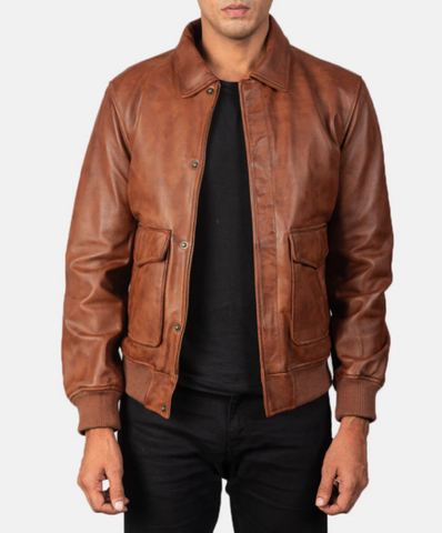 Coffmen Brown A2 Leather Bomber Jacket