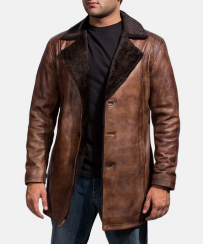 Cinnamon Distressed Leather Fur Coat