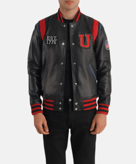 Liberte USA Black Leather Varsity Jacket