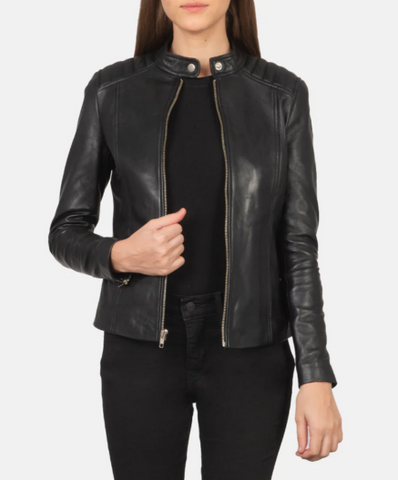 Kelsee Black Leather Biker Jacket