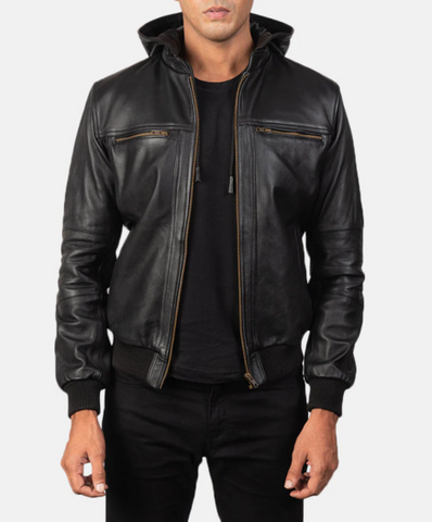 Bouncer Biz Black Leather Bomber Jacket