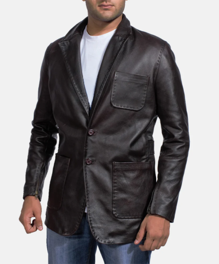 Wine Black Leather Blazer