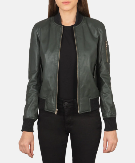 Ava MA-1 Green Leather Bomber Jacket