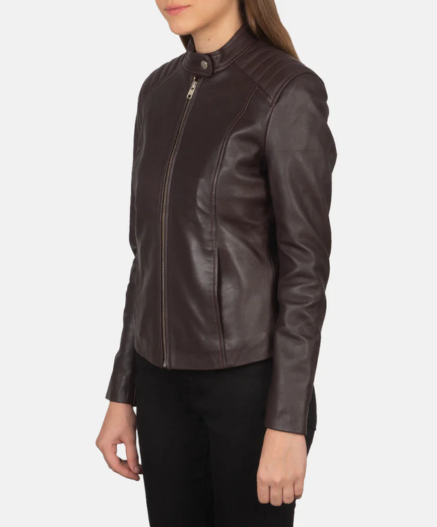 Kelsee Maroon Leather Biker Jacket