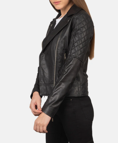Carolyn Quilted Black Biker Jacket