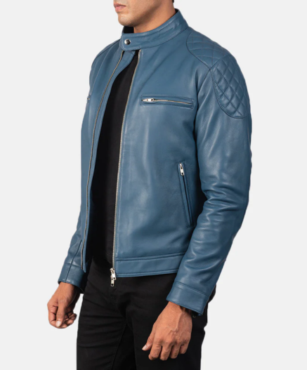 Gatsby Blue Leather Biker Jacket