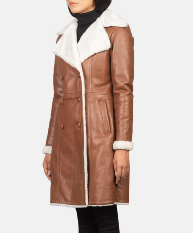 Amie Brown Double Breasted Shearling Coat