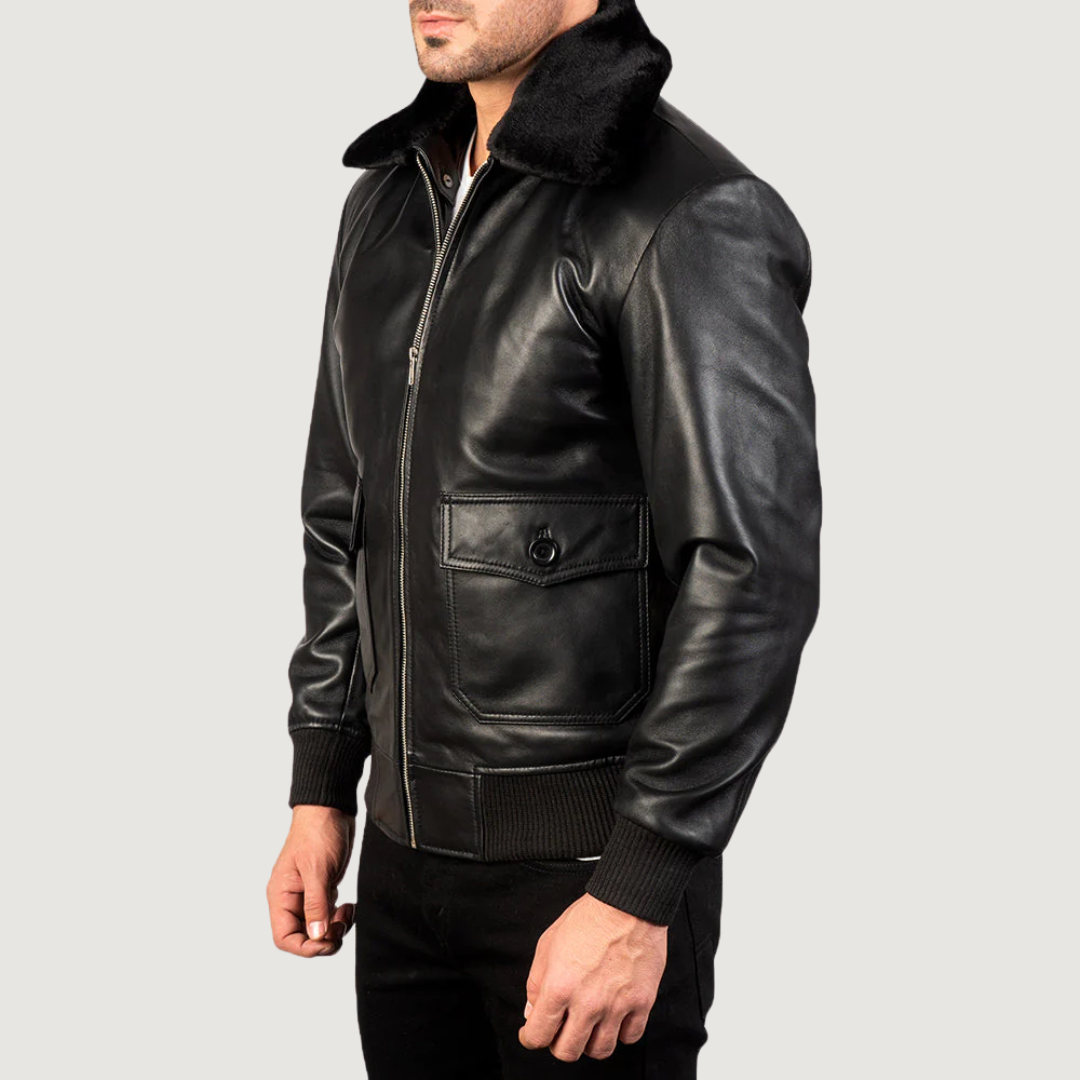Airin G-1 Black Leather Bomber Jacket