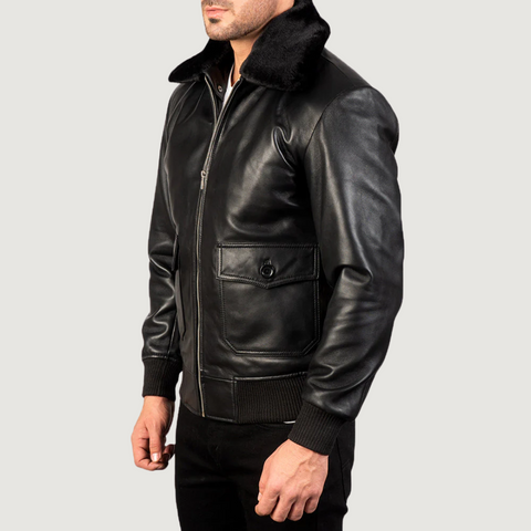 Airin G-1 Black Leather Bomber Jacket