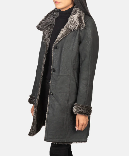 Erica Shearling Black Leather Coat