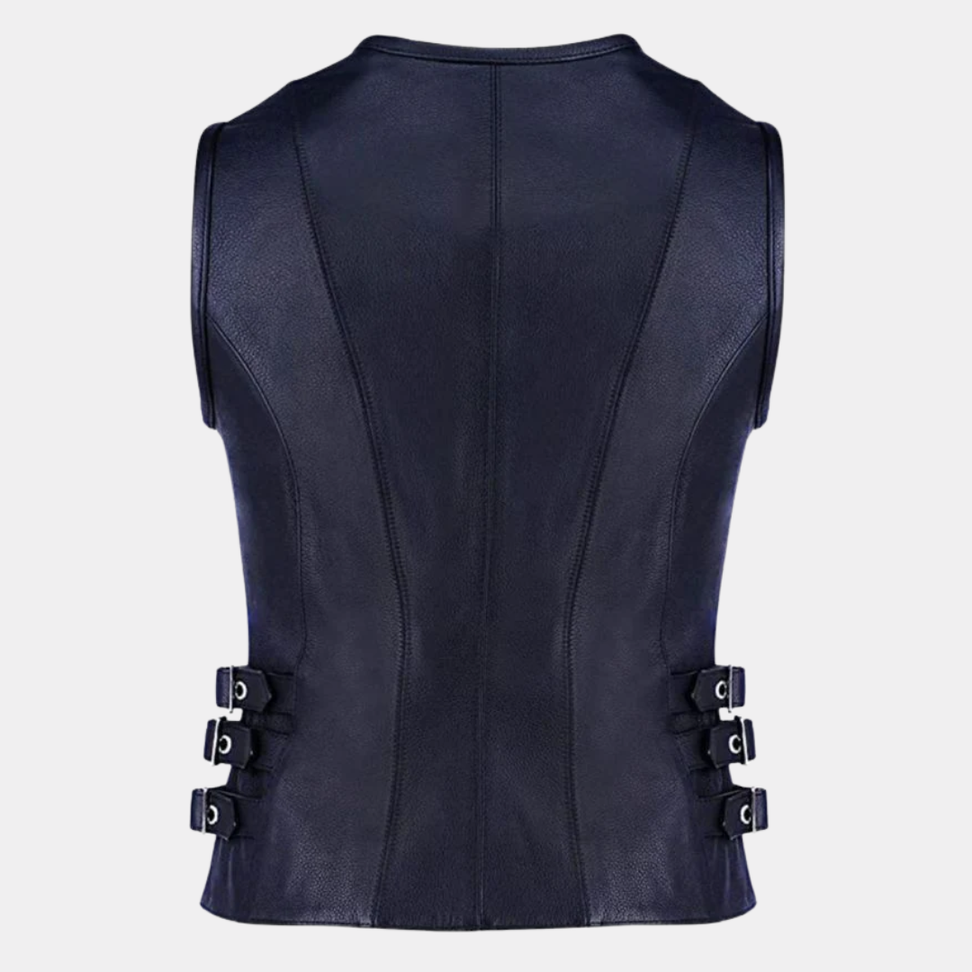 Women's Front Zip Closure Biker Leather Vest