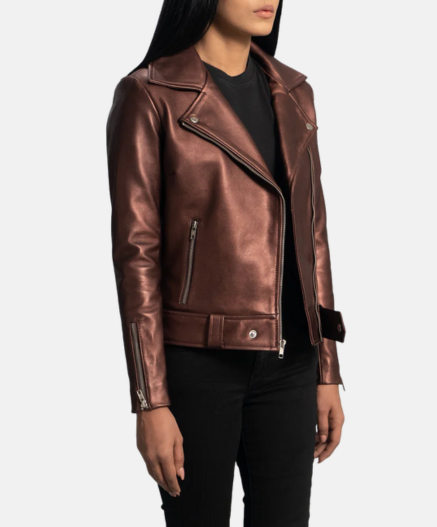 Rumy Maroon Leather Biker Jacket