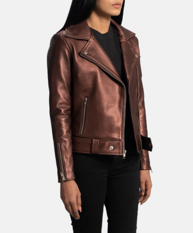 Rumy Maroon Leather Biker Jacket