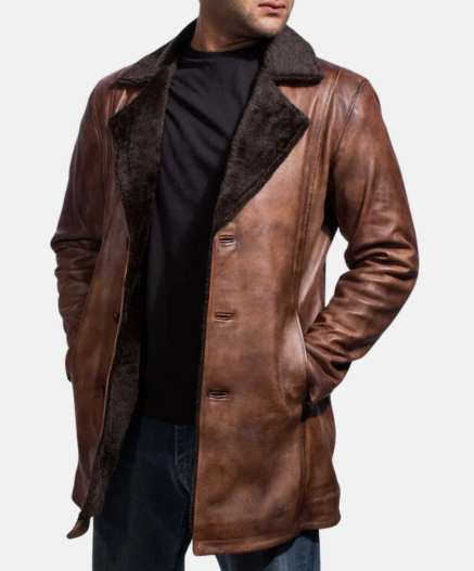 Cinnamon Distressed Leather Fur Coat