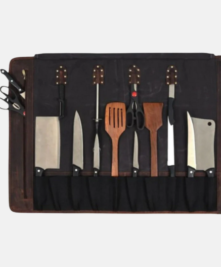 Tourbon Leather Knife Roll - Dark Brown