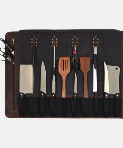 Tourbon Leather Knife Roll - Dark Brown