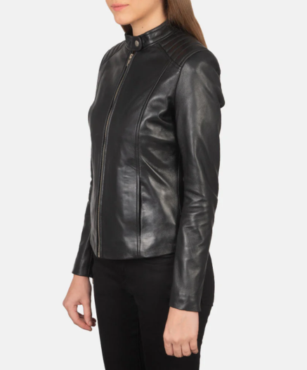 Kelsee Black Leather Biker Jacket