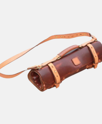 Dark Tan Leather Chef Knife Roll