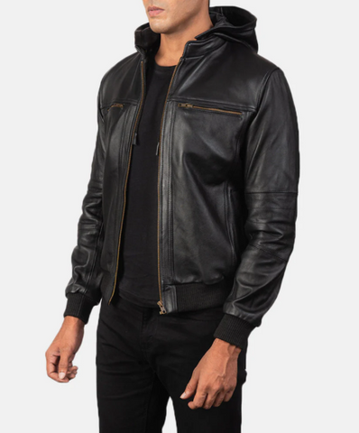 Bouncer Biz Black Leather Bomber Jacket