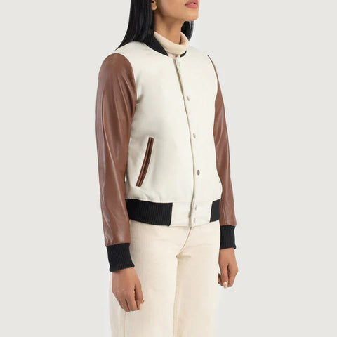 Savant White & Brown Hybrid Varsity Jacket