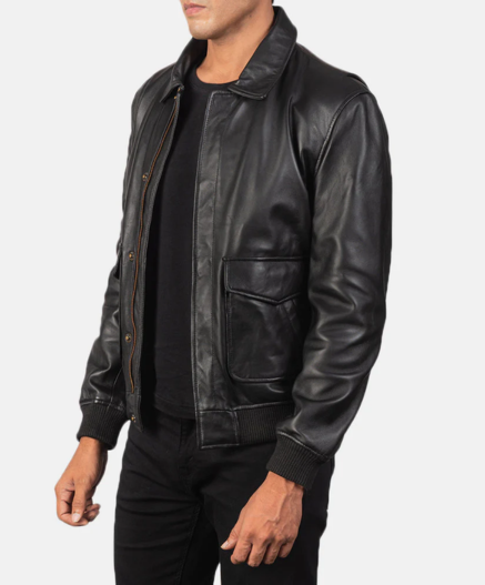 Coffmen Black A2 Leather Bomber Jacket