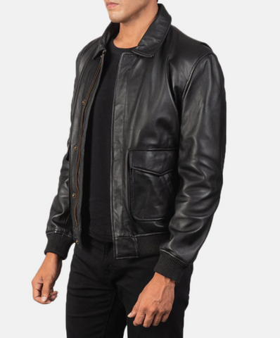 Coffmen Black A2 Leather Bomber Jacket