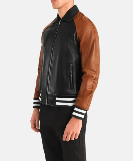 Walton Black & Brown Leather Varsity Jacket
