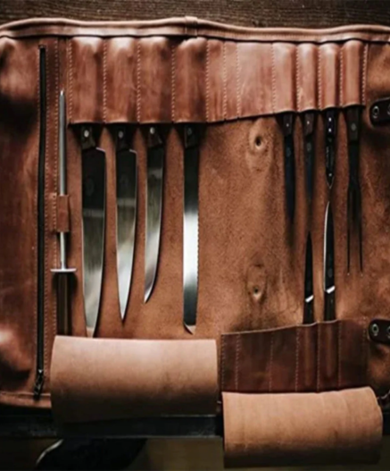 Waxed Canvas and Leather Chef Knife Roll