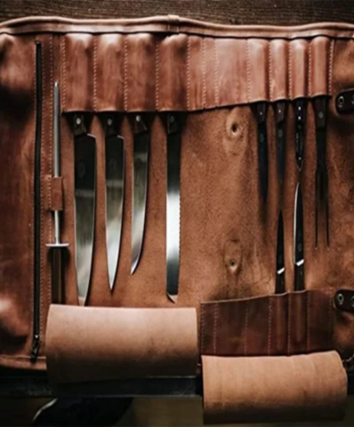 Waxed Canvas and Leather Chef Knife Roll